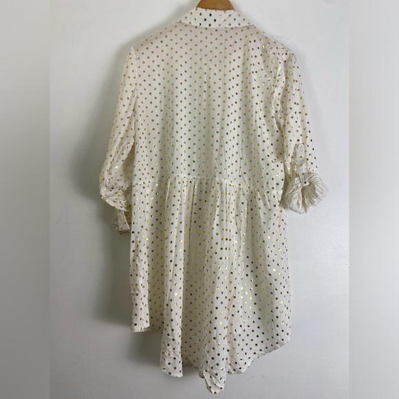 Luna Moon Women's large, gold poke-a-dot, empire waist, botton up blouse. - Picture 3 of 5